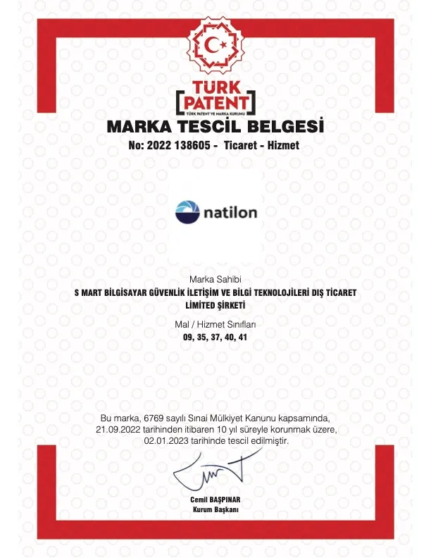 Natilon Marka Tescil Belgesi